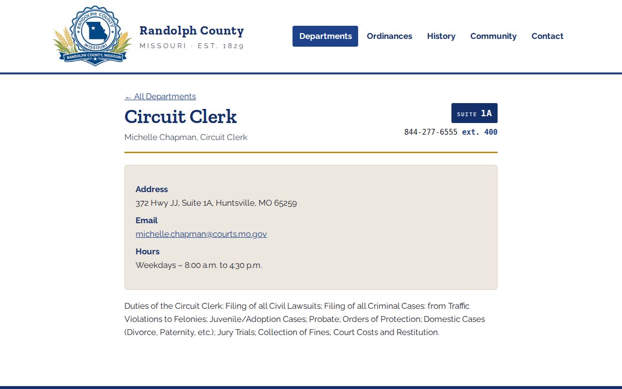 Randolph County Circuit Clerk release record and court contact page