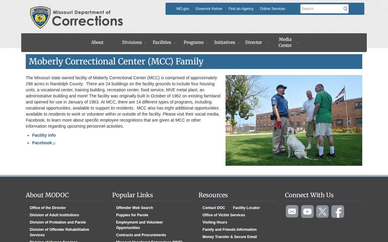 Missouri DOC Moberly Correctional Center history and family information page