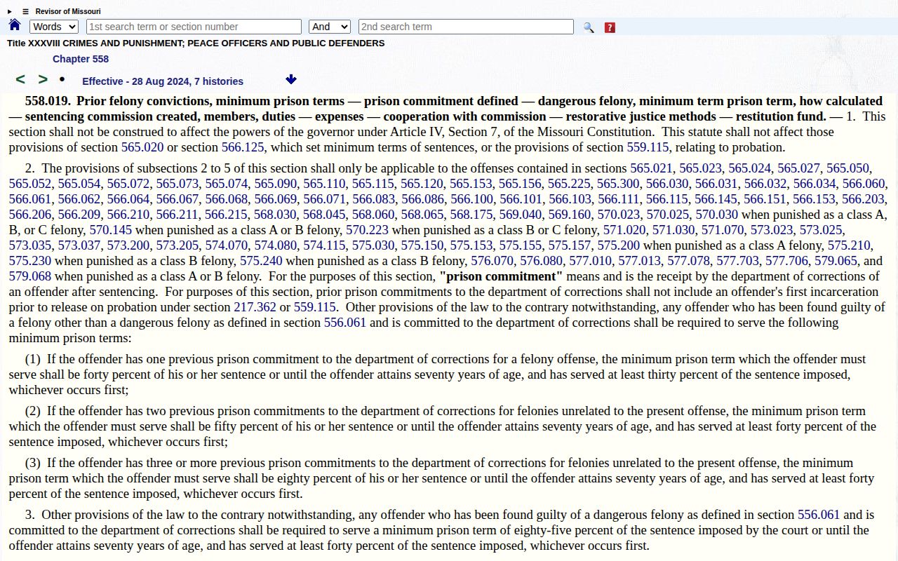 Missouri minimum prison term statute used in a projected release date calculation