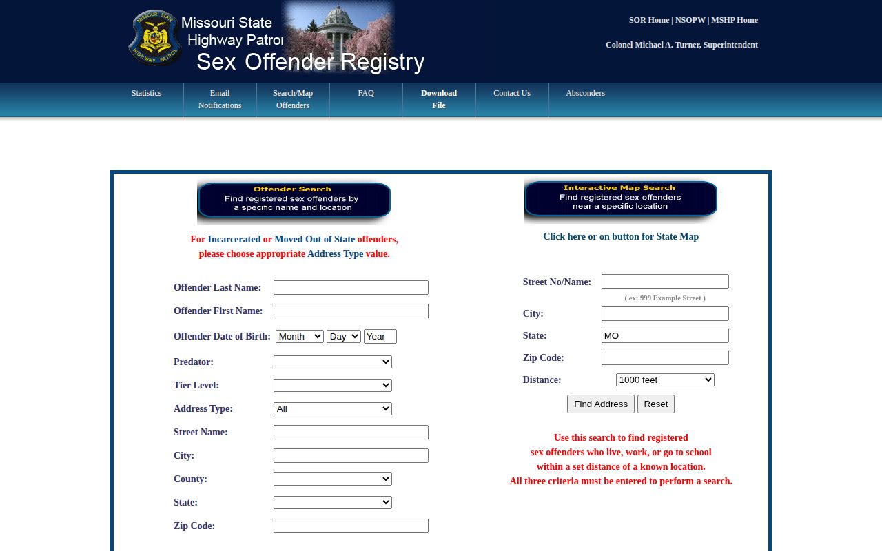 Official Missouri sex offender registry search with photo-bearing records for registrants only